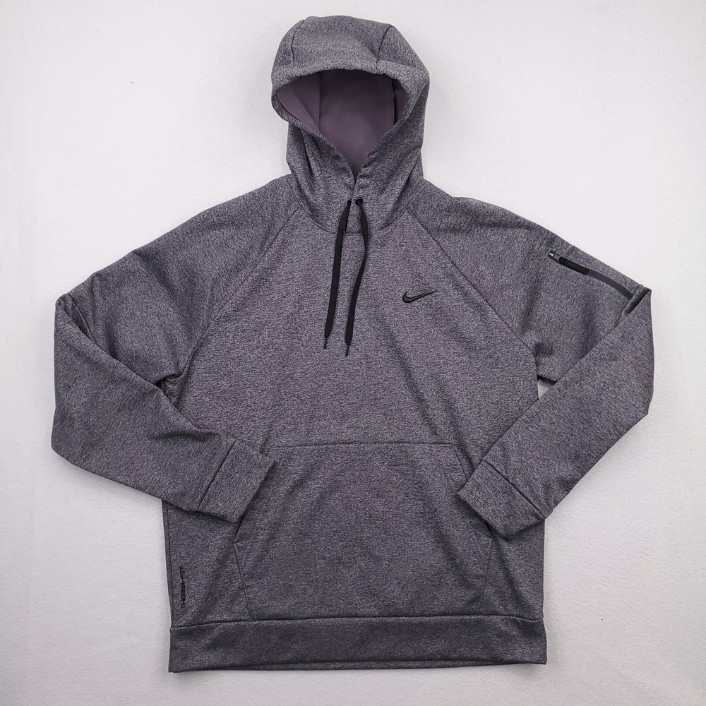Nike‎ Hoodie Mens Large Gray Therma Fit Fleece Pullover Sweathshirt Swoosh Logo